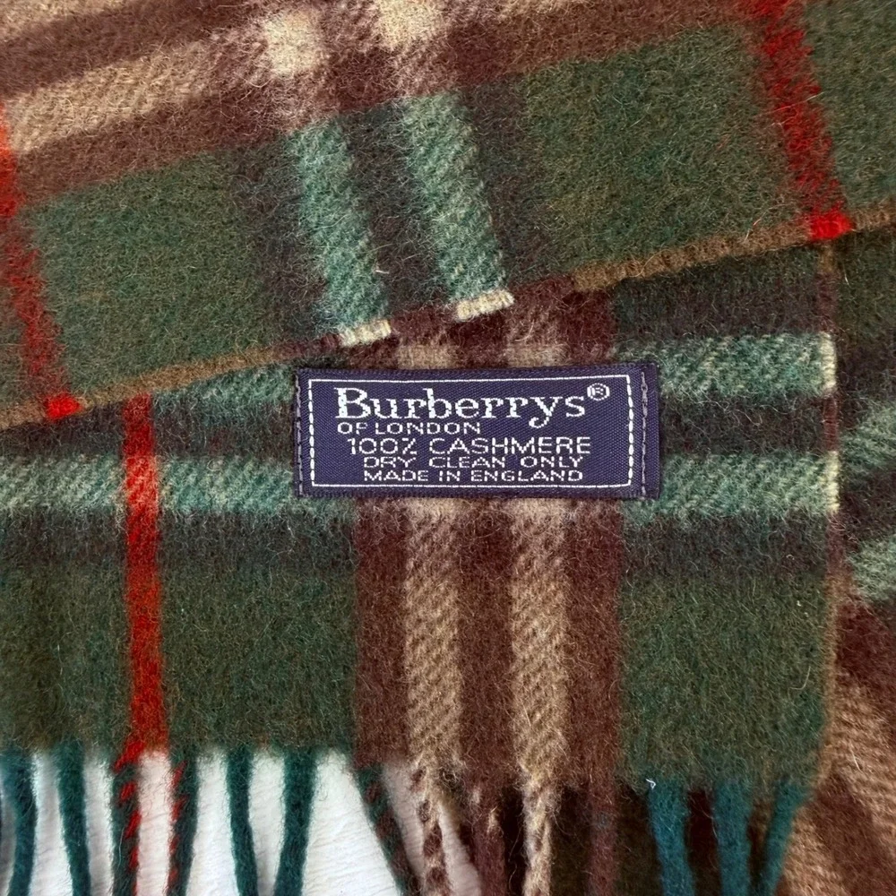 Vintage Burberry Cashmere Scarf Unisex Green Plaid Nova Check Heritage Luxury